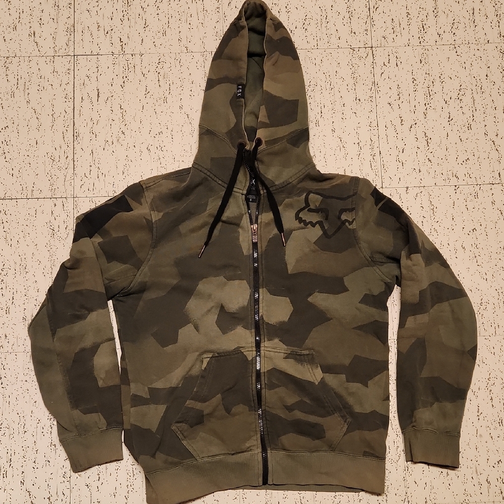 Fox Green Full Zip Camo Sweater Hoodie Vintage Y2K